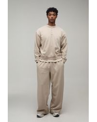 BoohooMAN - Overiszed Boxy Henley Sweatshirt And Wide Leg Jogger - Lyst
