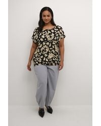 Kaffe - Blouse Met Korte Mouwen Loose Fit Black/sand Leo Print Leopard - Lyst