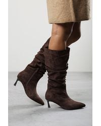 Where's That From - Kivora Ruched Knee High Pointed Stiletto Boot - Lyst