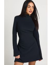 Boohoo - Long Sleeve Ruched High Neck Shift Dress - Lyst