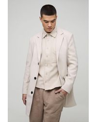 BoohooMAN - Single Breasted Wool Look Overcoat In Beige - Lyst