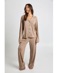 Boohoo - Jersey Piping Detail Long Sleeve Shirt & Trouser Pyjama Set - Lyst
