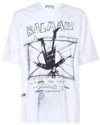 Balmain - Sketch Drawing Logo T-Shirt Cotton - Lyst