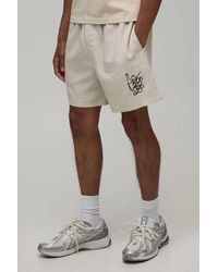 BoohooMAN - Relaxed Fit Linen Blend Boxer Style Embroidered Short - Lyst