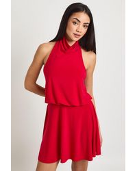 Boohoo - Slinky Halterneck Backless Skater Dress - Lyst