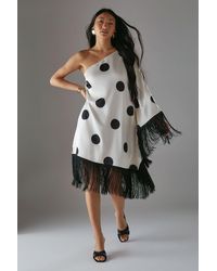 Warehouse - Petite Premium Fringe Trim One Shoulder Mini Dress - Lyst