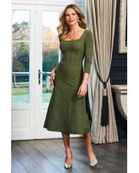 Sosandar - Khaki Sculpting Detail Fit & Flare Knitted Dress Nylon - Lyst