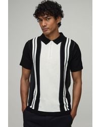 BoohooMAN - Regular Fit 1/4 Zip Striped Knitted Polo - Lyst