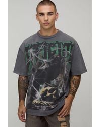 BoohooMAN - Oversized Extended Neck Official Gothic Over Seams Heavyweight Premium Graphic T-Shirt - Lyst
