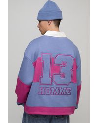 BoohooMAN - Oversized Boxy Stripe Applique Varsity Rugby Polo - Lyst