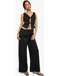 Boohoo - Linen Look Tie Waist Wide Leg Trouser - Lyst