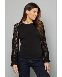 Wallis - Lace Sleeve Jersey Top - Lyst