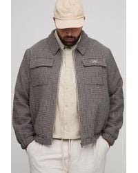 BoohooMAN - Plus Check Boxy Regular Fit Harrington Jacket - Lyst