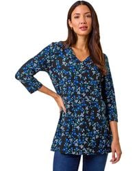 Roman - Floral Print V-Neck Stretch Tunic Top - Lyst