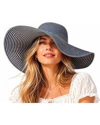 Woodland Leathers - Ladies Extra Wide Brim Striped Sun Hat Foldable Summer Beach Hat - Lyst