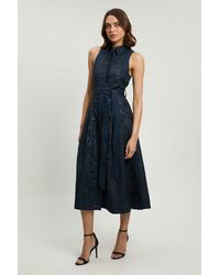 Karen Millen - Linen Matte Sequin Collared Midi Dress - Lyst