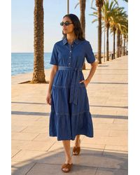 Roman - Button Detail Tiered Midi Dress - Lyst