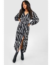 Boohoo - Petite Animal Print Blouson Sleeve Midaxi Dress - Lyst