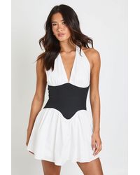 Boohoo - Halterneck Corset Detail Mini Dress - Lyst