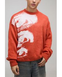 BoohooMAN - Oversized Boxy Brushed Eye Graphic Knitted Jumper - Lyst