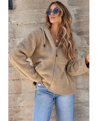 Azura Exchange - Pale Fleece Zip Up Drawstring Hooded Pocketed Jacket - Lyst