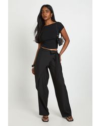 Boohoo - Drape Tie Detail Wide Leg Tailored Trousers - Lyst