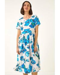 Roman - Floral Smock Midi Dress - Lyst
