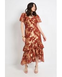 Wallis - Metallic Ruffle Hem Midi Dress - Lyst