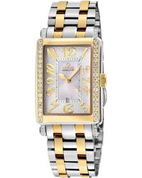Gevril - Ave Of Americas Mini Swiss Quartz Two Toned Ipyg Stainless Steel Diamond Case, Mop Dial Watch - Lyst