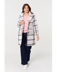 Izabel London - Checked Teddy Fur Thigh Length Jacket - Lyst