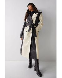Warehouse - Premium Real Leather Colourblock Trench Coat - Lyst