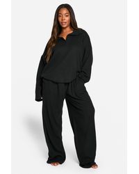Boohoo - Plus Soft Rib Collared Top & Trouser Lounge Set - Lyst