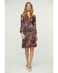 Conquista - Paisley Print Viscose Wrap Dress With Bell Sleeves - Lyst