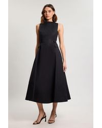 Karen Millen - Premium Cotton Tailored Fabric Belted Buckle Midi Dress - Lyst