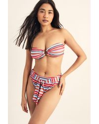 Nasty Gal - Rib Stripe Bandeau Ring Tie Front Bikini Set - Lyst