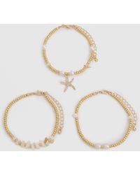 Boohoo - Starfish & Pearl 3 Pack Bracelets - Lyst