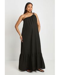 Boohoo - Maternity Beaded Tie One Shoulder Smock Maxi Dress - Lyst