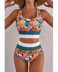 Azura Exchange - Bloemen Hoge Taille Bikini Badpak - Lyst
