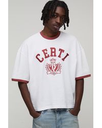 BoohooMAN - Oversized Boxy Certi Embroidered Ringer Waffle T-Shirt - Lyst