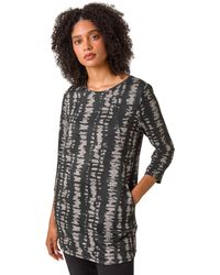 Roman - Abstract Print Tunic Pocket Stretch Top - Lyst