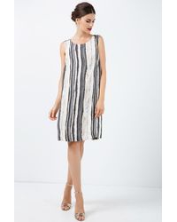 Conquista - Striped Straight Dress With Belt - Lyst