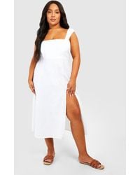 Boohoo - Plus Woven Lace Up Back Flippy Mini Dress - Lyst