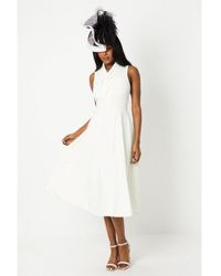 Coast - Lisa Tan Crepe Pleat Collar Full Skirt Midi Dress - Lyst