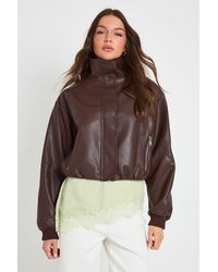 Boohoo - Funnel Neck Zip Pockets Faux Leather Jacket - Lyst