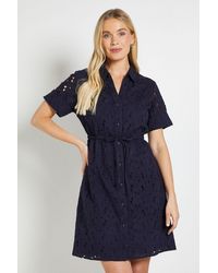 Wallis - Petite Broderie Drawstring Shift Dress - Lyst