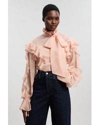 Karen Millen - Ruffle Front Crinkle Georgette Pussy Bow Blouse - Lyst