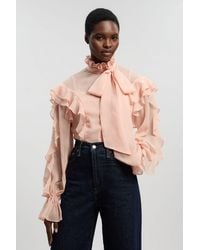 Karen Millen - Ruffle Front Crinkle Georgette Pussy Bow Blouse - Lyst