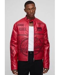 BoohooMAN - Regular Fit Racing Pu Biker Jacket - Lyst