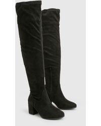 Boohoo - Wide Fit Faux Suede Block Heel Knee High Boots - Lyst