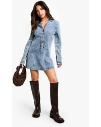 Boohoo - Petite Lace Up Mini Shift Dress - Lyst